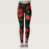 Aangepaste kleuren Leggings met Red Poppy Art (Voorkant)