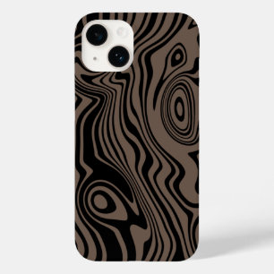 Aangepaste kleuren Modern Black en Brown Art Waves Case-Mate iPhone 14 Hoesje