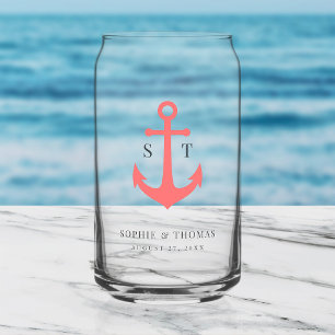 Aangepaste Kleuren Monogram Anker Trouwfeest Blikvorm Glas