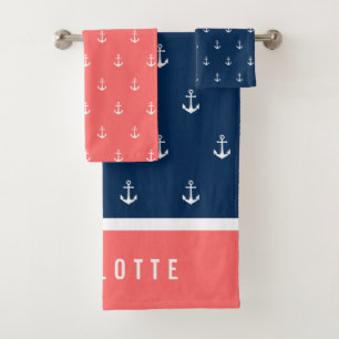 Aangepaste kleuren Nautisch anker Bad Handdoek