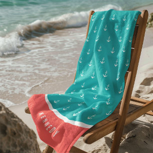 Aangepaste kleuren Nautisch anker toevoegen Strandlaken