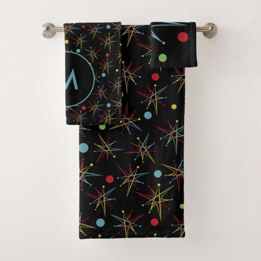 Aangepaste kleuren voor ruimtetijdperk atoomretro- bad handdoek (Insitu)