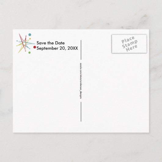 Aangepaste kleuren voor ruimtetijdperk atoomretro- briefkaart (Achterkant)