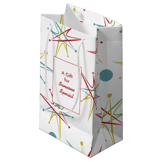 Aangepaste kleuren voor ruimtetijdperk atoomretro- klein cadeauzakje (Voorkant Gekanteld)