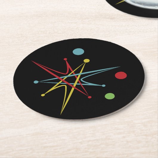 Aangepaste kleuren voor ruimtetijdperk atoomretro- ronde kartonnen onderzetter (Gebogen)
