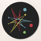Aangepaste kleuren voor ruimtetijdperk atoomretro- ronde kartonnen onderzetter (Voorkant)