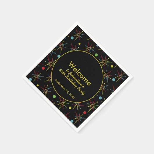 Aangepaste kleuren voor ruimtetijdperk atoomretro- servet (Hoek)