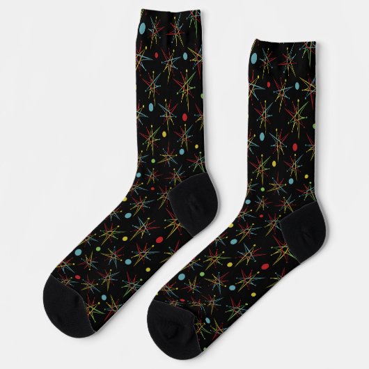 Aangepaste kleuren voor ruimtetijdperk atoomretro- sokken (Links)