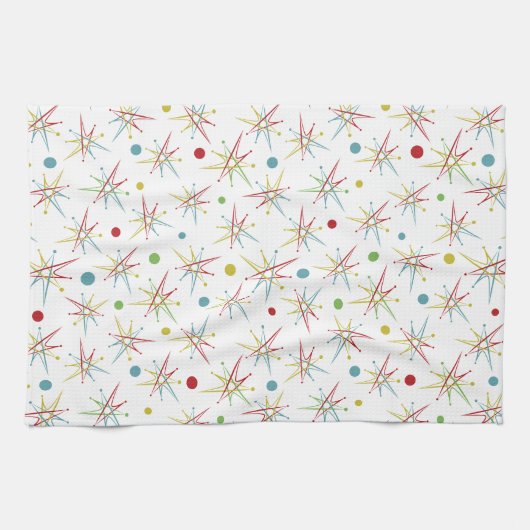 Aangepaste kleuren voor ruimtetijdperk atoomretro- theedoek (Horizontaal)