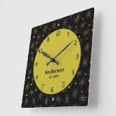 Aangepaste kleuren voor ruimtetijdperk atoomretro- vierkante klok (Hoek)