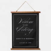 Aangepaste kleurenzwarte bruiloft Welkomstteken Hangend Wandkleed (Voorkant)