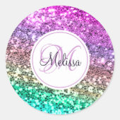Aangepaste kleurige Glitter Mermaid Monogramname N Ronde Sticker (Voorkant)
