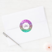 Aangepaste kleurige Glitter Mermaid Monogramname N Ronde Sticker (Envelop)
