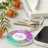 Aangepaste kleurige Glitter Mermaid Monogramname N Sleutelhanger (Voorkant Rechts)