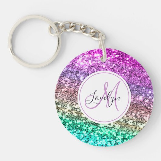 Aangepaste kleurige Glitter Mermaid Monogramname N Sleutelhanger (Voorkant)
