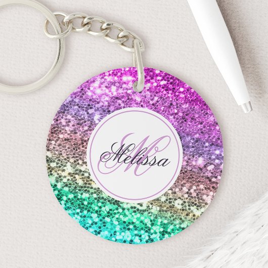 Aangepaste kleurige Glitter Mermaid Monogramname N Sleutelhanger
