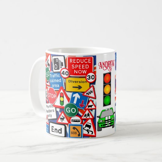Aangepaste kleurige verkeersborden, Mok van Kinder (Voorkant links)