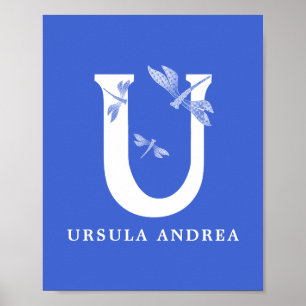 Aangepaste kleurnaam Monogram Letter U Dragonfly A Poster