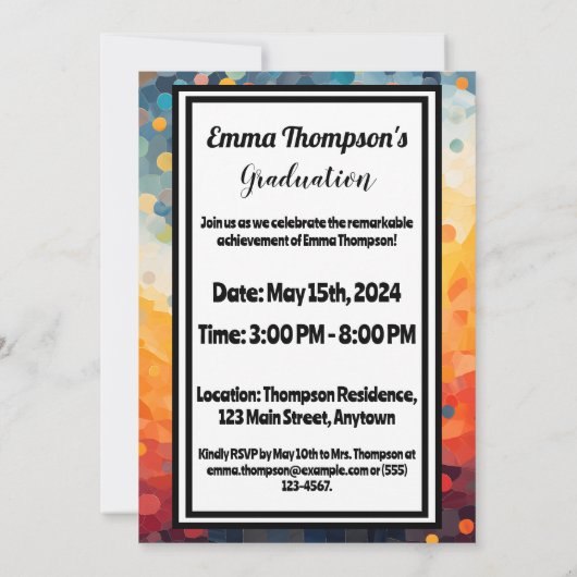 Aangepaste kleurrijke Afstuderen uitnodiging (Achterkant)