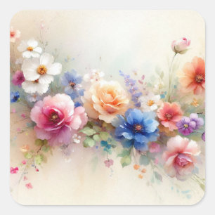 Aangepaste Kleurrijke Bloemen Voeg Uw Tekst Toe Bl Vierkante Sticker