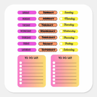 Aangepaste Kleurrijke Dagen van de Week Weekplanne Vierkante Sticker
