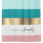 Aangepaste kleurrijke gestripte familienaam douchegordijn (Voorkant)