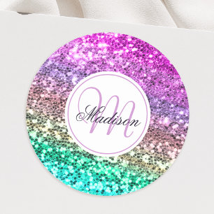 Aangepaste kleurrijke Glitter Mermaid Monogramme N Ronde Sticker