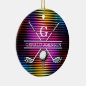 Aangepaste kleurrijke Golf Monogram Ontwerp Keramisch Ornament (Rechts)
