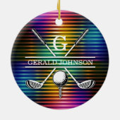 Aangepaste kleurrijke Golf Monogram Ontwerp Keramisch Ornament (Achterkant)