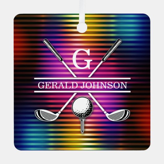 Aangepaste kleurrijke Golf Monogram Ontwerp Metalen Ornament (Voorkant)