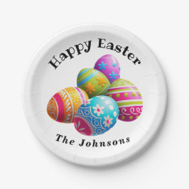 Aangepaste kleurrijke moderne eierjacht Happy East Papieren Bordje