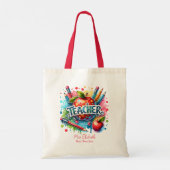 Aangepaste kleurrijke potlood Apple Teacher Waarde Tote Bag (Achterkant)