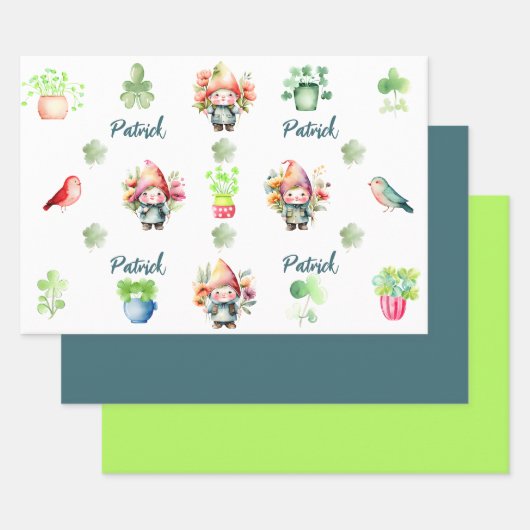 Aangepaste kleurrijke St. Patrick's Gnomen Set van Inpakpapier Vel (Set)