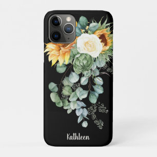 Aangepaste kleurrijke Waterverf Zonnebloem Naam iPhone 11 Pro Hoesje