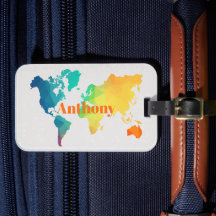Aangepaste Kleurrijke Wereldkaart Monogram Naam Ba