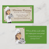 Aangepaste kleurvrouwtjes chef brunette catering visitekaartje (Voorkant / Achterkant)