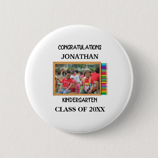 Aangepaste kleuterschool afstuderen krijbordfoto ronde button 5,7 cm (Voorkant)