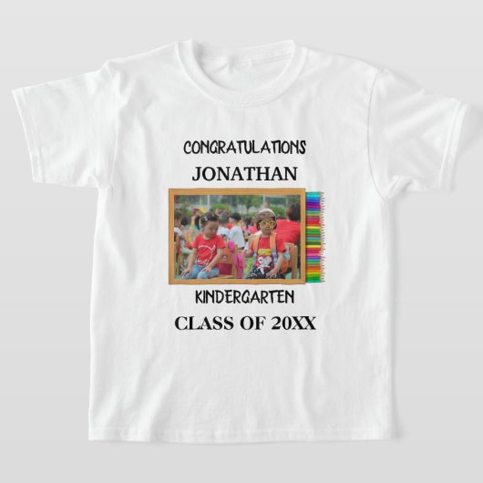 Aangepaste kleuterschool afstuderen krijbordfoto t-shirt (Laagn)