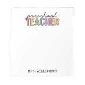 Aangepaste kleuterschool leraar gepersonaliseerd notitieblok (Voorkant)