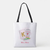 Aangepaste kleuterschool leraar roze boek koffie draagtas (Achterkant)