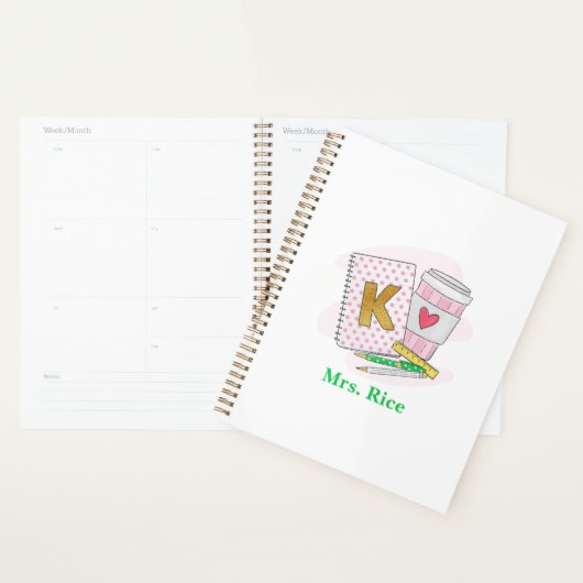Aangepaste kleuterschool leraar roze stip boek kof planner (Display)