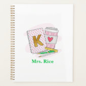 Aangepaste kleuterschool leraar roze stip boek kof planner (Voorkant)