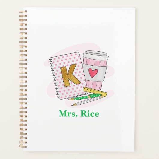 Aangepaste kleuterschool leraar roze stip boek kof planner (Voorkant)