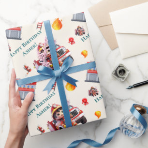 Aangepaste knuffel 3D brandweerwagen voor jongens  Cadeaupapier