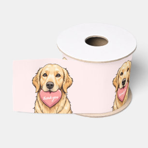 Aangepaste knuffel hond met roze hart bedankt grosgrain lint