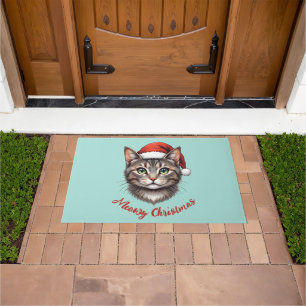 Aangepaste knuffel Kerstkat met kerstmuts Deurmat
