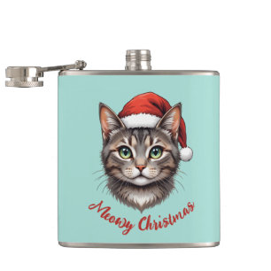 Aangepaste knuffel Kerstkat met kerstmuts Heupfles