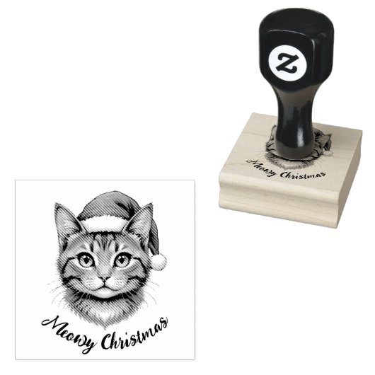 Aangepaste knuffel Kerstkat met kerstmuts Rubberstempel (Gestempeld)