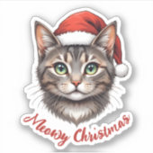 Aangepaste knuffel Kerstkat met kerstmuts Sticker (Voorkant)