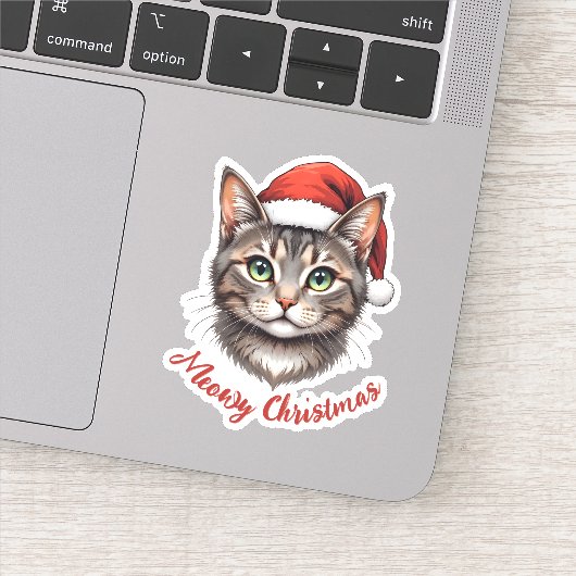 Aangepaste knuffel Kerstkat met kerstmuts Sticker (Detail)